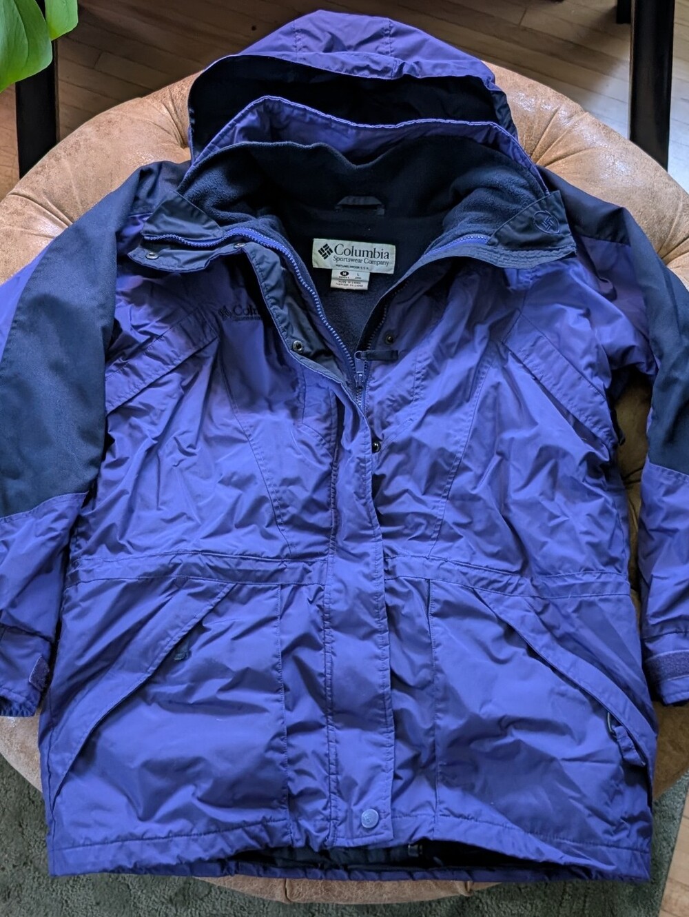 Columbia 3-1 Purple Hooded Outdoor Jacket Zip Out Fleece Liner Women's Medium